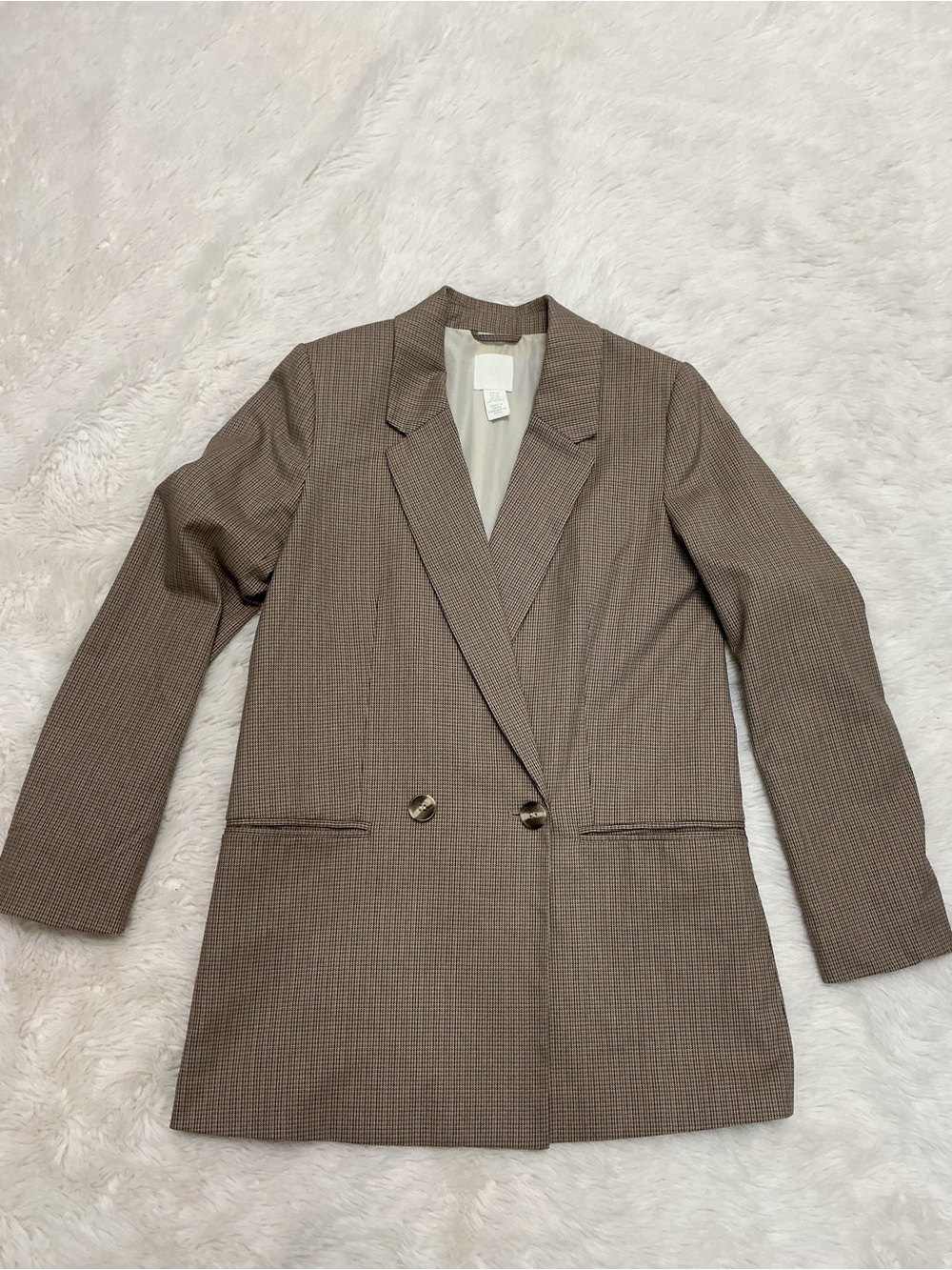 H&M - Brown Houndstooth Double-Breasted Blazer